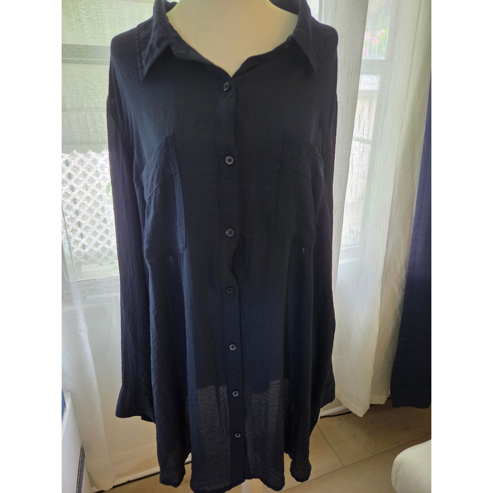 ANA A New Approach Black Button Down Tunic Top Long Sleeve Plus Size 1X